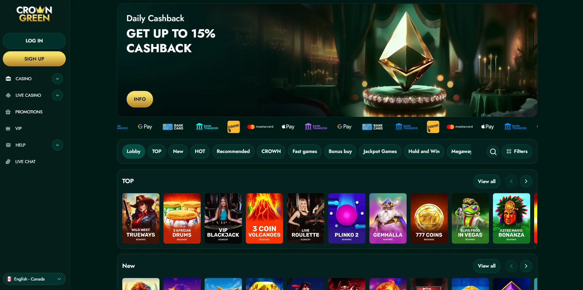 crowngreen casino screen