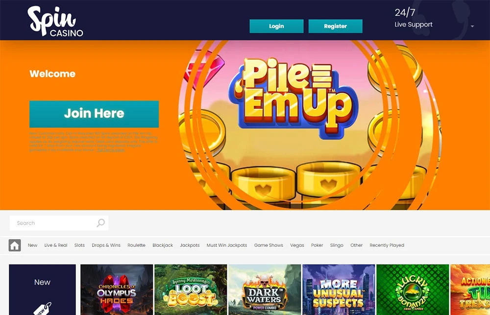 spin casino screen